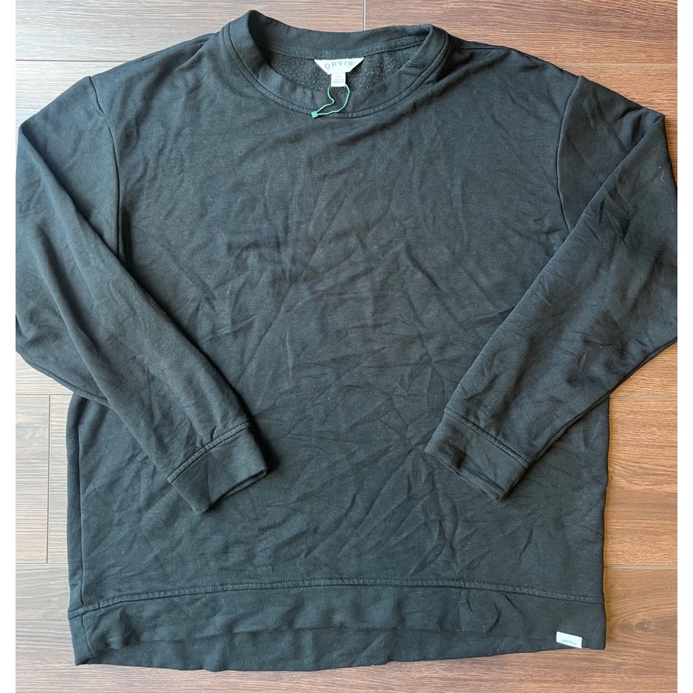 Orvis Classic Collection Womens Black Crewneck Sweatshirt Fleece Size L Large
